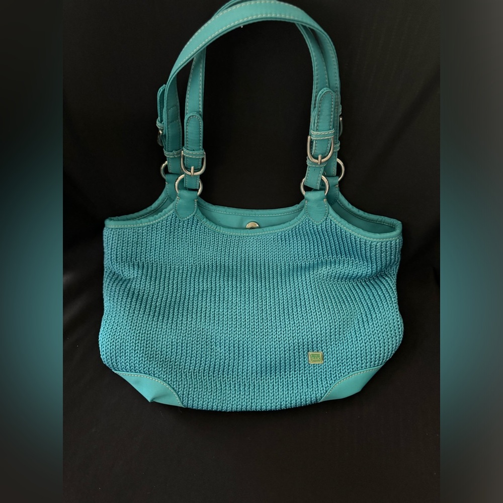 The Sak Crochet Woven Purse Bag w/ Leather Handles EUC
